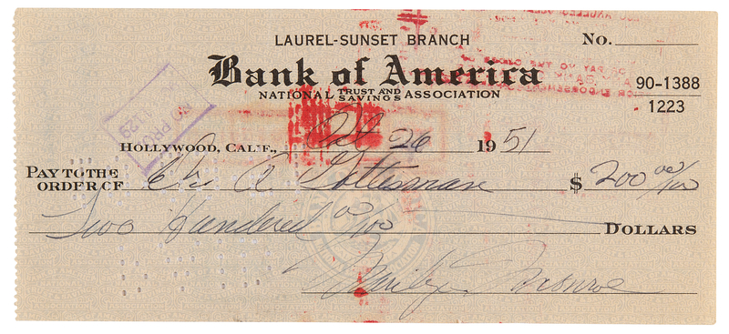 Lot 859 Marilyn Monroe Filled Out and Signed Check