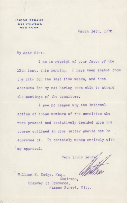 Lot 220 Titanic: Isidor Straus Typed Letter Signed