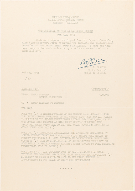 Lot 369 George Erskine Signed Souvenir Copy of 'The Surrender of the German Armed Forces'