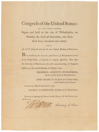 Lot #5 Thomas Jefferson Document Signed as Secretary of State, Setting a Day for the First Annual Meeting of Each Future Congress - Image 2