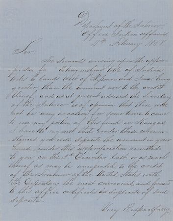 Lot #340 James W. Denver: Charles E. Mix Letter Signed on Settling Indian Lands in the West - Image 1