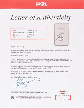 Lot #322 J. D. Vance Signed Book - Hillbilly Elegy - Image 5