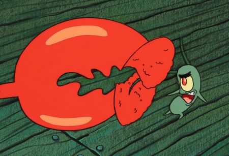 Lot #591 Plankton and lobster claw production cel and master production background from SpongeBob SquarePants - Image 1