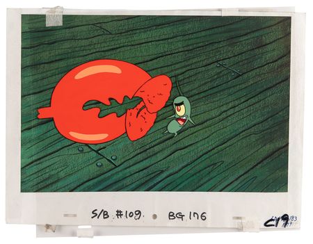 Lot #591 Plankton and lobster claw production cel and master production background from SpongeBob SquarePants - Image 2