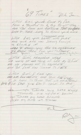 Lot #677 Rick James Original Handwritten Song Lyrics for '69 Times' - Image 1