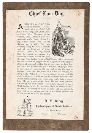 Lot #336 Chief Low Dog Original Photograph by D. F. Barry - Image 3