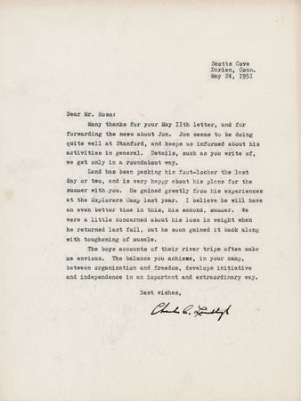 Lot #489 Charles Lindbergh Archive of (6) Typed Letters Signed to His Sons' Camp Director: 
