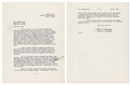Lot #489 Charles Lindbergh Archive of (6) Typed Letters Signed to His Sons' Camp Director: 