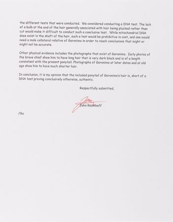 Lot #234 Geronimo: Large, Well-Documented Lock of Hair from the Apache Warrior's Ponytail - Image 5