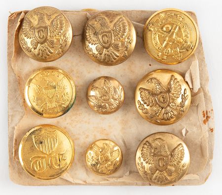 Lot #362 George A. Custer: Nine Custer Military Uniform Buttons, with One from His West Point Cadet's Uniform - Image 1