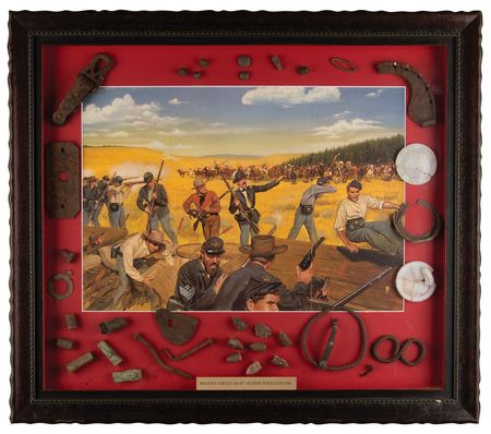 Lot #325 Wagon Box Fight Relic Display