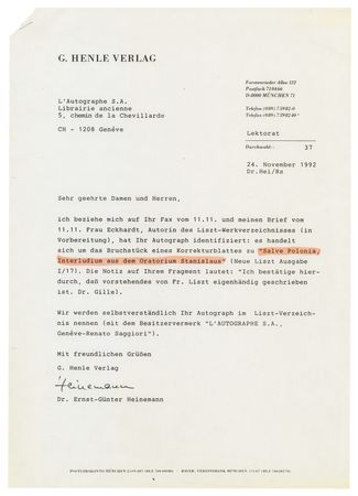 Lot #654 Franz Liszt Handwritten Musical Quotation, Autograph Letter Signed, and Strands of Hair - Image 5