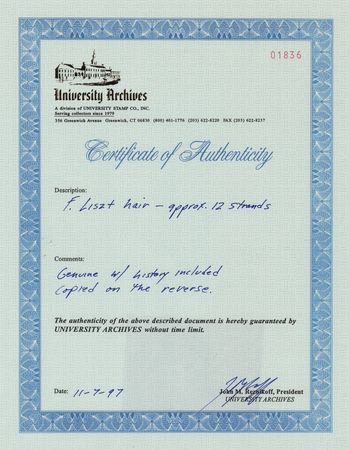 Lot #654 Franz Liszt Handwritten Musical Quotation, Autograph Letter Signed, and Strands of Hair - Image 6