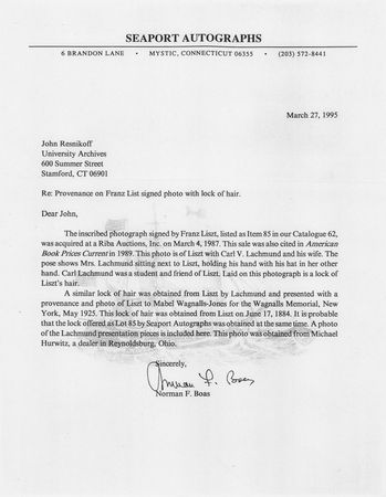 Lot #654 Franz Liszt Handwritten Musical Quotation, Autograph Letter Signed, and Strands of Hair - Image 7