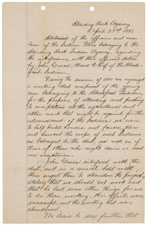 Lot #236 Sioux Indians Archive: Comprehensive Testimony Against Chief John Grass - 