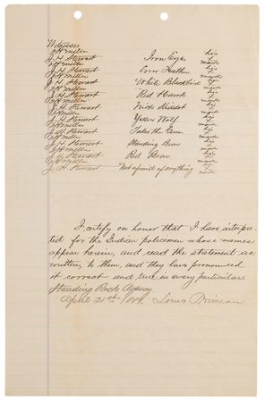 Lot #236 Sioux Indians Archive: Comprehensive Testimony Against Chief John Grass - 