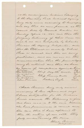 Lot #236 Sioux Indians Archive: Comprehensive Testimony Against Chief John Grass - 