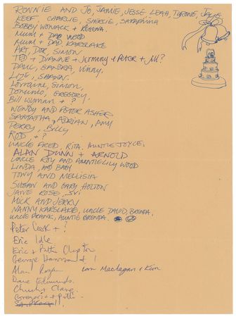 Lot #814 Rolling Stones: Ron Wood Handwritten Wedding Guest List - Image 1