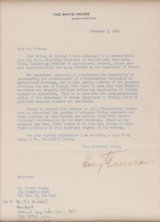 Lot #128 President Harry S. Truman on the Establishment of a Presidential Commission on Agricultural Problems - Image 2
