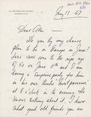 Lot #887 Ingrid Bergman Autograph Letter Signed to Alan Jay Lerner - Image 1