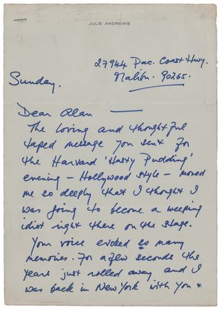 Lot #870 Julie Andrews Autograph Letter Signed to Alan Jay Lerner - Image 1
