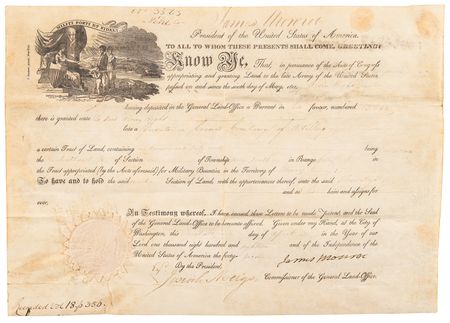 Lot #102 James Monroe Document Signed as President - Image 1