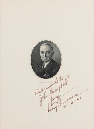 Lot #132 Harry S. Truman Signed Portrait Engraving - Image 2