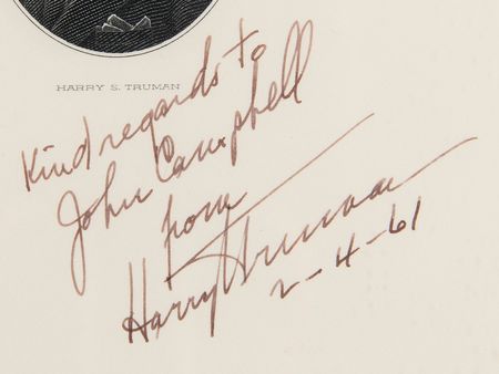 Lot #132 Harry S. Truman Signed Portrait Engraving - Image 3