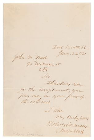 Lot #352 Robert Anderson Autograph Manuscript Signed and Autograph Letter Signed: 