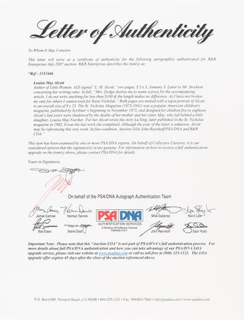 Lot #604 Louisa May Alcott Autograph Letter Signed: 