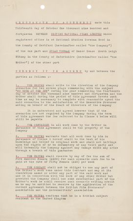 Lot #642 Dylan Thomas Document Signed for a Screenplay Based on 'No Room at the Inn' - Image 2