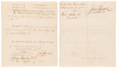 Lot #155 John Hancock Twice-Signed Document as Governor of Massachusetts, Paying His Own Salary - Image 1