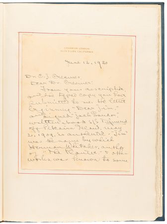 Lot #614 Jack London Autograph Letter Signed on the Economics of Authorship, Counting His Words: 