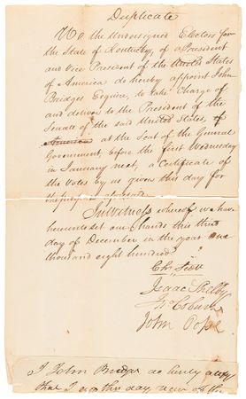 Lot #7 Thomas Jefferson: Kentucky's Electors Cast Their Votes in the 1800 Presidential Election - Image 2