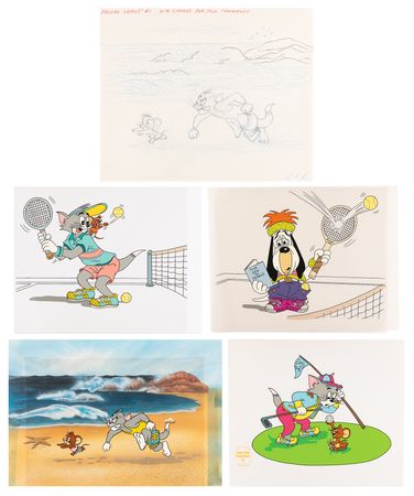 Lot #593 Turner Home Entertainment (4) color model cels for limited edition Tom and Jerry and Droopy cels - Image 1