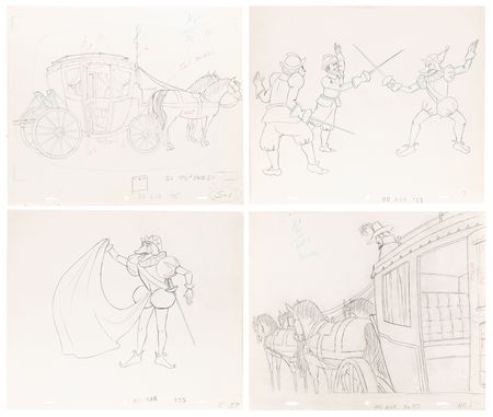 Lot #573 Cyrano de Bergerac (7) production cels and (4) matching drawings from Cyrano - Image 2