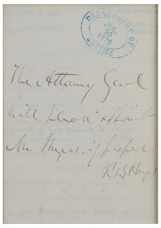 Lot #80 Rutherford B. Hayes Autograph Endorsement Signed as President - Image 2