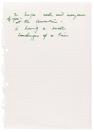 Lot #681 Queen: Freddie Mercury Handwritten Message for the 1989 Queen Fan Club Convention Flexi Disc - Image 2