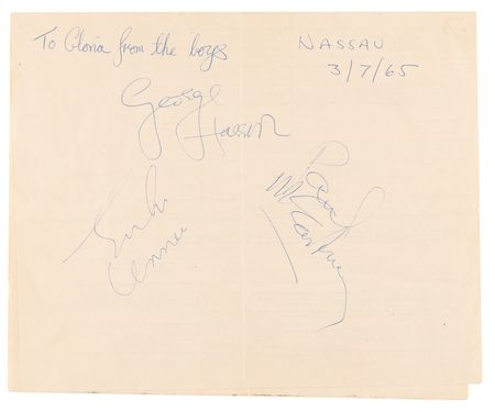 Lot #659 Beatles Signatures and (9) Original Candid Photographs - Obtained in the Bahamas During the Filming of Help! (March 7, 1965) - Image 1