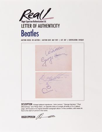 Lot #660 Beatles Signatures (Swedish Tour, October 1963 or July 1964) - Image 6