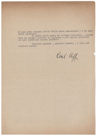 Lot #700 Carl Orff Typed Letter Signed on the Premiere of 'Carmina Burana' at the Teatro alla Scala - Image 2