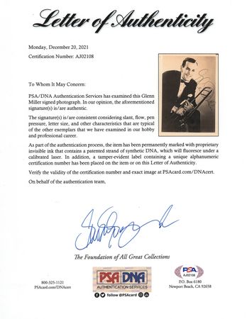 Lot #713 Glenn Miller Signed Photograph - Image 2