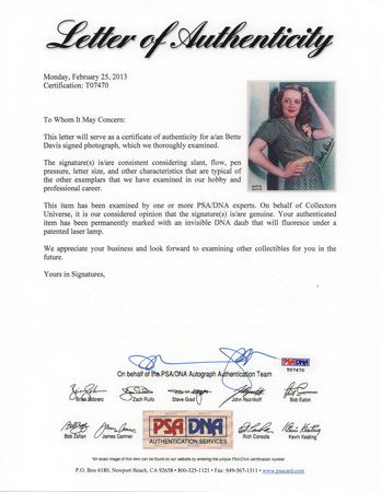 Lot #907 Bette Davis Signed Photograph - Image 2