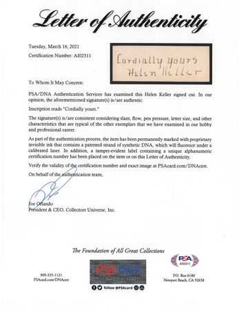 Lot #282 Helen Keller Signature - Image 3