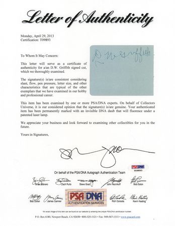 Lot #920 D. W. Griffith Signature - Image 2