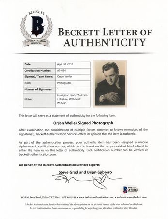 Lot #1002 Orson Welles Signed Photograph and Typed Letter Signed - Image 3