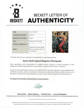 Lot #801 Queen: Freddie Mercury and Brian May Signed Magazine Page - Image 2