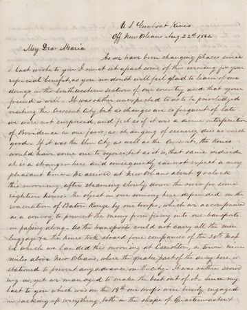 Lot #452 Aaron S. Oberly Civil War-Dated Autograph Letter Signed on the Battle of Baton Rouge: 
