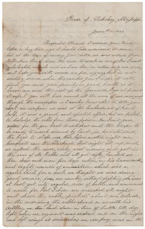 Lot #414 Civil War: Union Soldier's Letter on the Siege of Vicksburg: 