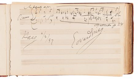 Lot #653 Composers Autograph Album with (100+) Signed Musical Quotations, Including Alexander Borodin, Edvard Grieg, Ruggero Leoncavallo, and Many More - Image 3